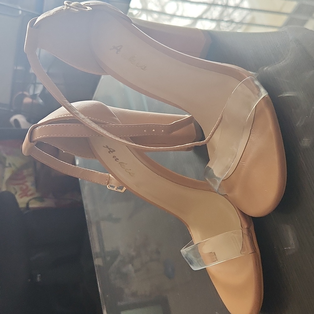 Nude clear strap heels